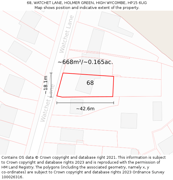 68, WATCHET LANE, HOLMER GREEN, HIGH WYCOMBE, HP15 6UG: Plot and title map