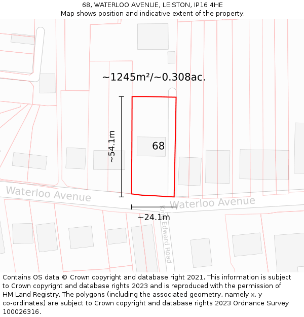 68, WATERLOO AVENUE, LEISTON, IP16 4HE: Plot and title map