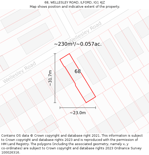 68, WELLESLEY ROAD, ILFORD, IG1 4JZ: Plot and title map