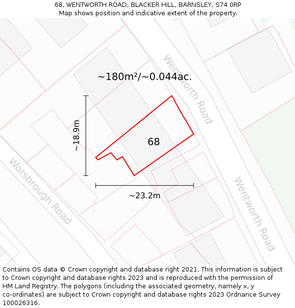 68, WENTWORTH ROAD, BLACKER HILL, BARNSLEY, S74 0RP: Plot and title map