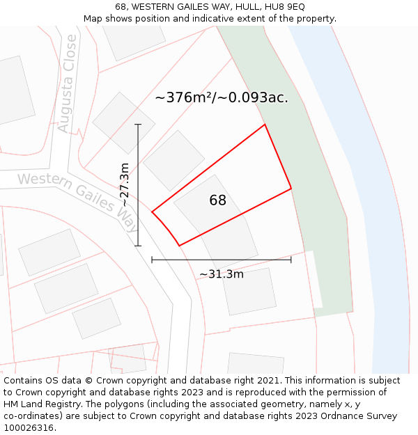 68, WESTERN GAILES WAY, HULL, HU8 9EQ: Plot and title map