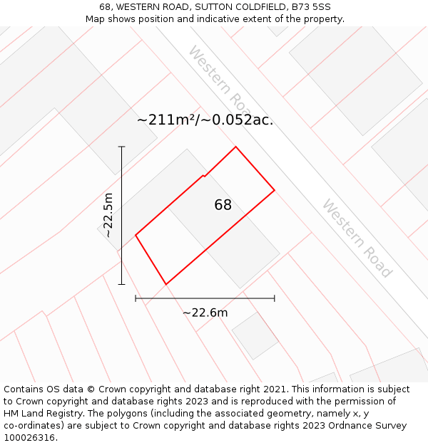 68, WESTERN ROAD, SUTTON COLDFIELD, B73 5SS: Plot and title map
