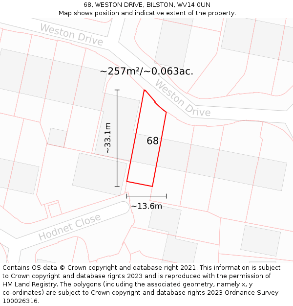 68, WESTON DRIVE, BILSTON, WV14 0UN: Plot and title map