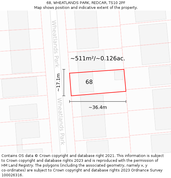 68, WHEATLANDS PARK, REDCAR, TS10 2PF: Plot and title map