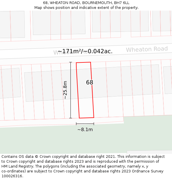 68, WHEATON ROAD, BOURNEMOUTH, BH7 6LL: Plot and title map