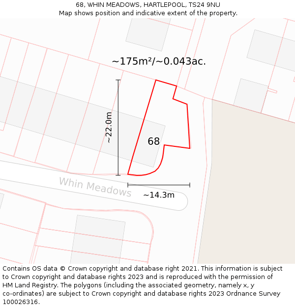 68, WHIN MEADOWS, HARTLEPOOL, TS24 9NU: Plot and title map