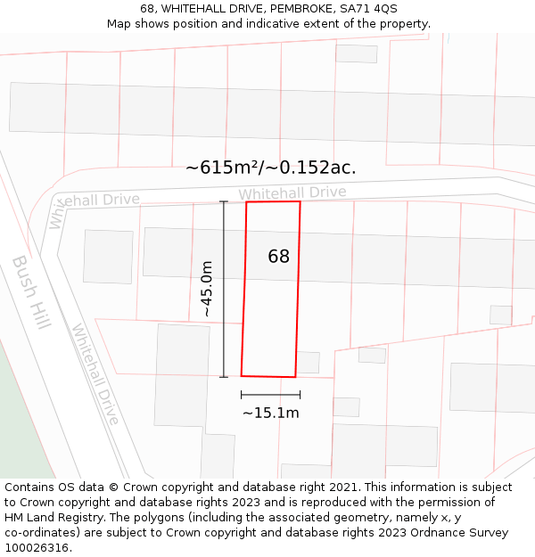 68, WHITEHALL DRIVE, PEMBROKE, SA71 4QS: Plot and title map