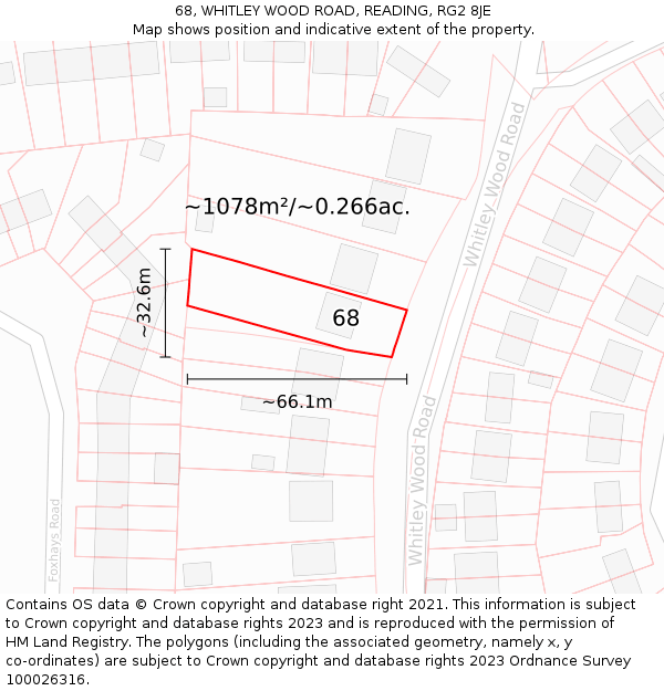 68, WHITLEY WOOD ROAD, READING, RG2 8JE: Plot and title map
