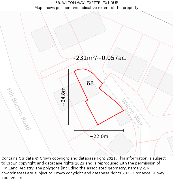 68, WILTON WAY, EXETER, EX1 3UR: Plot and title map