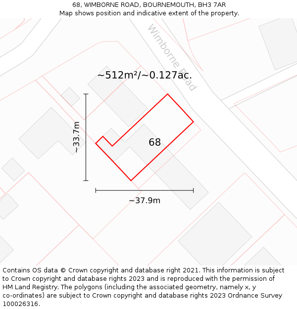 68, WIMBORNE ROAD, BOURNEMOUTH, BH3 7AR: Plot and title map