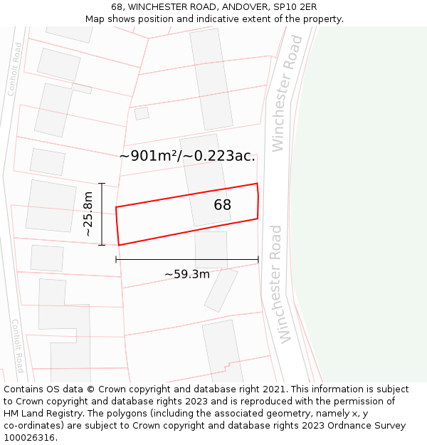 68, WINCHESTER ROAD, ANDOVER, SP10 2ER: Plot and title map