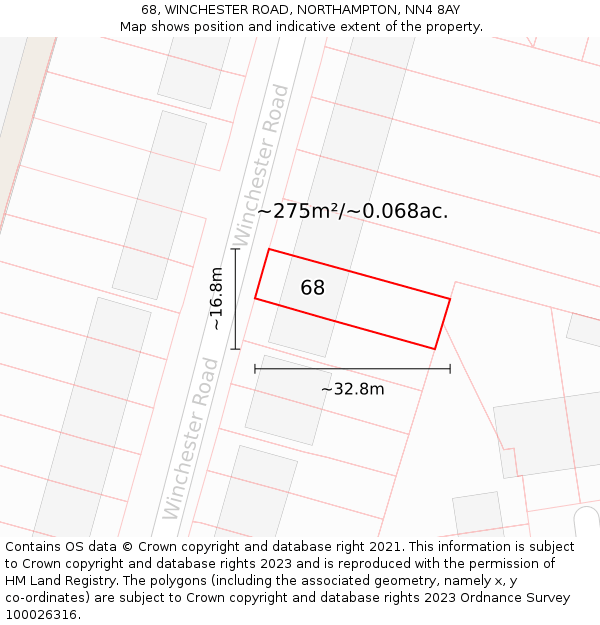 68, WINCHESTER ROAD, NORTHAMPTON, NN4 8AY: Plot and title map
