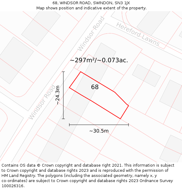 68, WINDSOR ROAD, SWINDON, SN3 1JX: Plot and title map