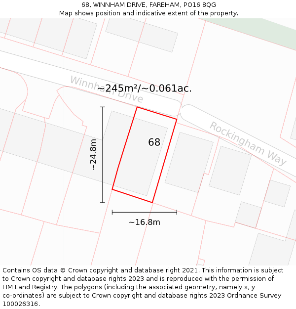 68, WINNHAM DRIVE, FAREHAM, PO16 8QG: Plot and title map