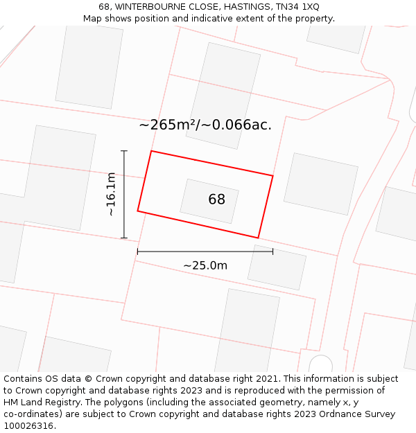 68, WINTERBOURNE CLOSE, HASTINGS, TN34 1XQ: Plot and title map