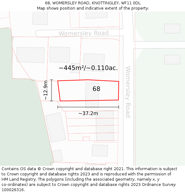 68, WOMERSLEY ROAD, KNOTTINGLEY, WF11 0DL: Plot and title map