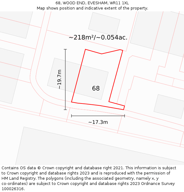 68, WOOD END, EVESHAM, WR11 1XL: Plot and title map