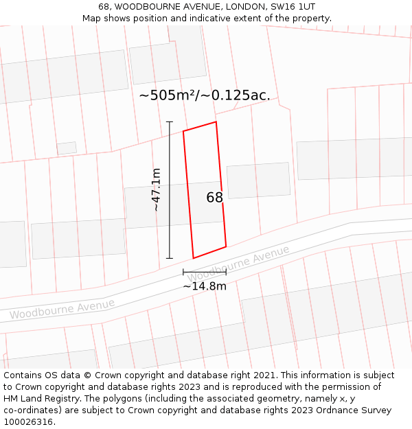 68, WOODBOURNE AVENUE, LONDON, SW16 1UT: Plot and title map