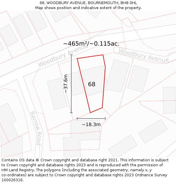 68, WOODBURY AVENUE, BOURNEMOUTH, BH8 0HL: Plot and title map