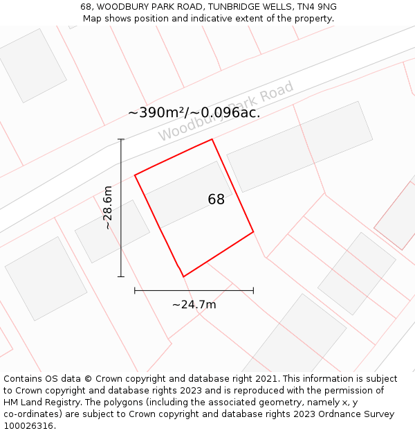 68, WOODBURY PARK ROAD, TUNBRIDGE WELLS, TN4 9NG: Plot and title map