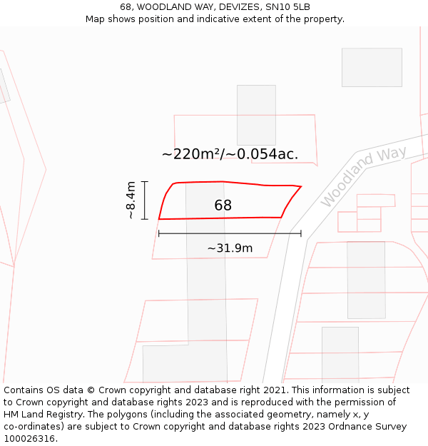 68, WOODLAND WAY, DEVIZES, SN10 5LB: Plot and title map