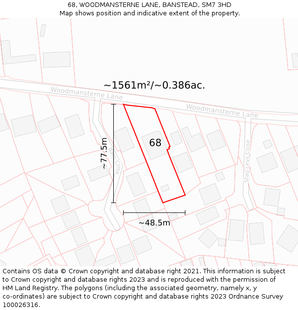 68, WOODMANSTERNE LANE, BANSTEAD, SM7 3HD: Plot and title map