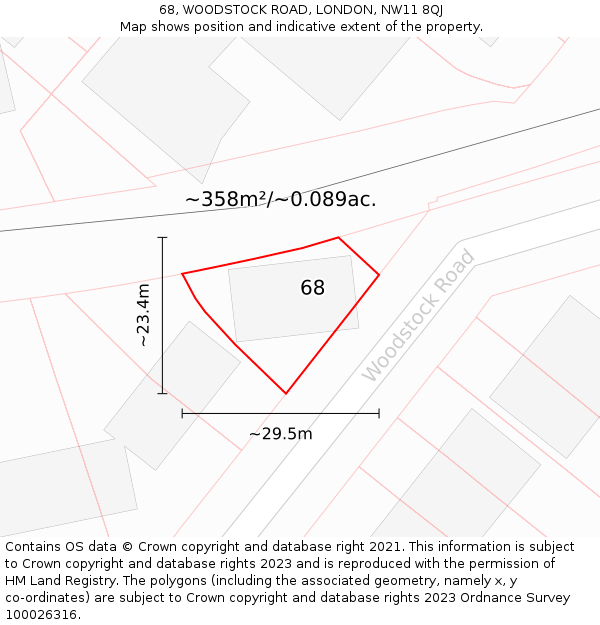 68, WOODSTOCK ROAD, LONDON, NW11 8QJ: Plot and title map