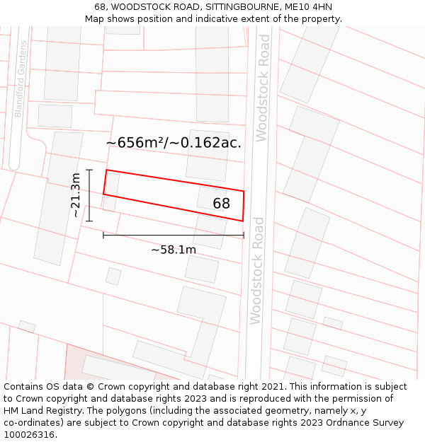68, WOODSTOCK ROAD, SITTINGBOURNE, ME10 4HN: Plot and title map