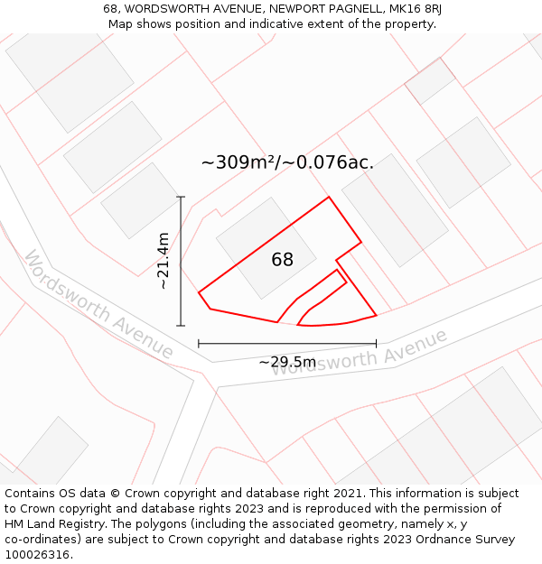 68, WORDSWORTH AVENUE, NEWPORT PAGNELL, MK16 8RJ: Plot and title map