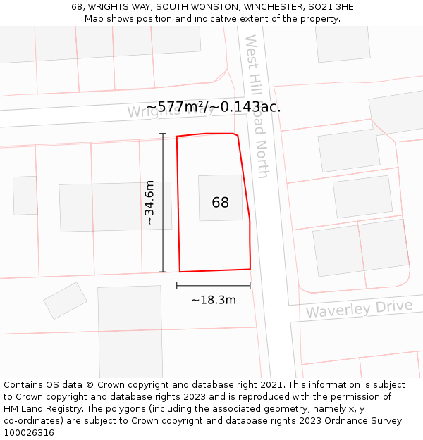 68, WRIGHTS WAY, SOUTH WONSTON, WINCHESTER, SO21 3HE: Plot and title map