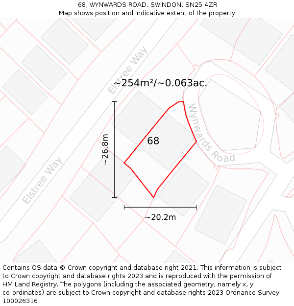 68, WYNWARDS ROAD, SWINDON, SN25 4ZR: Plot and title map