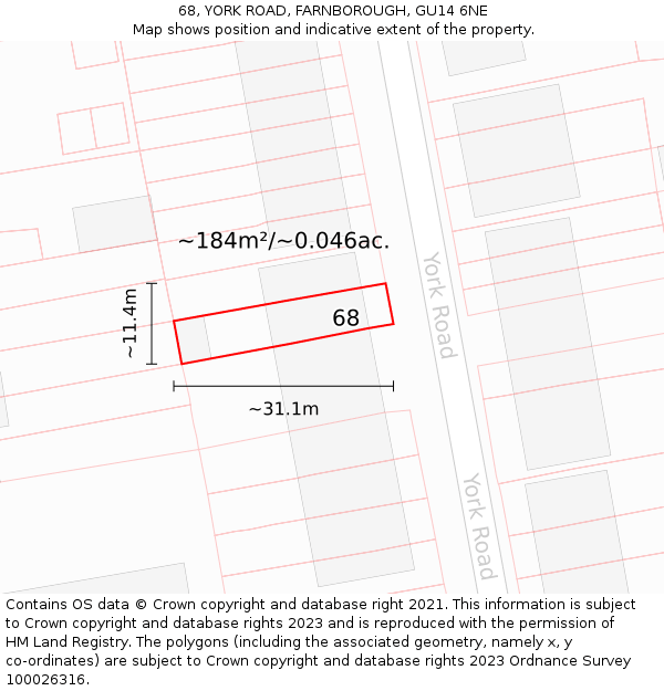 68, YORK ROAD, FARNBOROUGH, GU14 6NE: Plot and title map