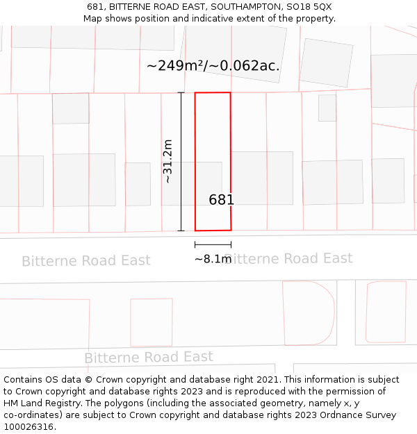 681, BITTERNE ROAD EAST, SOUTHAMPTON, SO18 5QX: Plot and title map