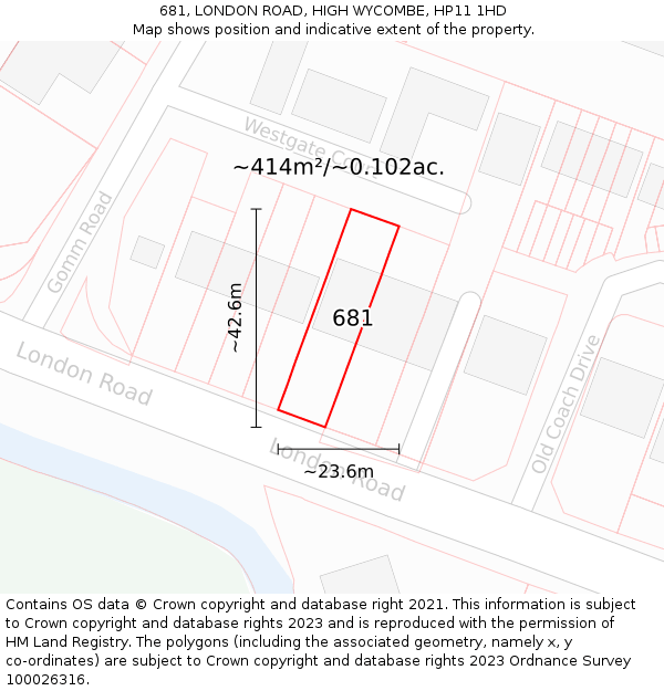 681, LONDON ROAD, HIGH WYCOMBE, HP11 1HD: Plot and title map