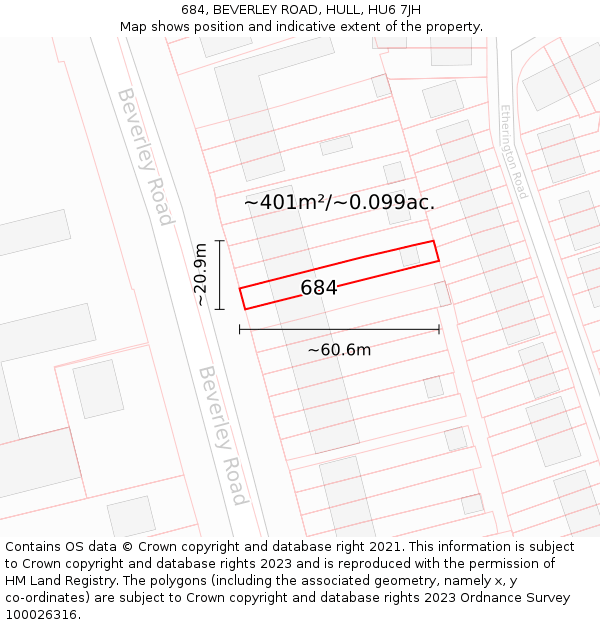 684, BEVERLEY ROAD, HULL, HU6 7JH: Plot and title map
