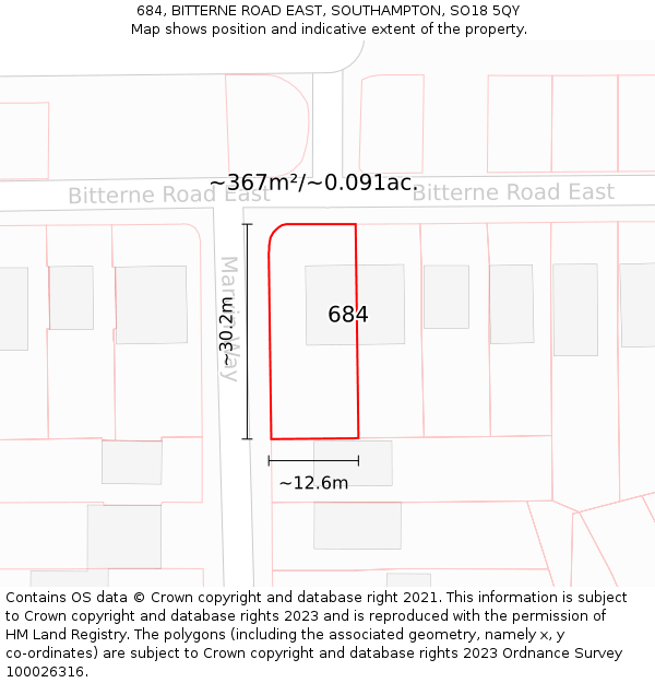 684, BITTERNE ROAD EAST, SOUTHAMPTON, SO18 5QY: Plot and title map