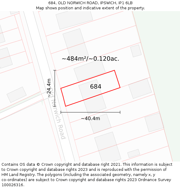 684, OLD NORWICH ROAD, IPSWICH, IP1 6LB: Plot and title map