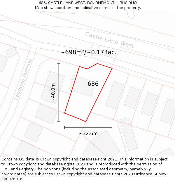 686, CASTLE LANE WEST, BOURNEMOUTH, BH8 9UQ: Plot and title map