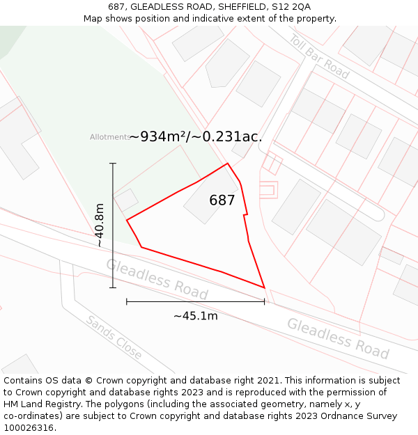 687, GLEADLESS ROAD, SHEFFIELD, S12 2QA: Plot and title map