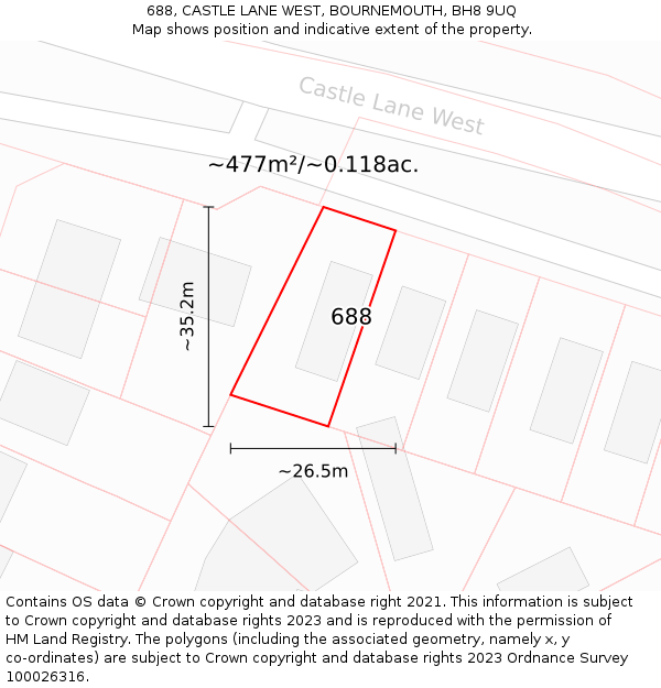 688, CASTLE LANE WEST, BOURNEMOUTH, BH8 9UQ: Plot and title map