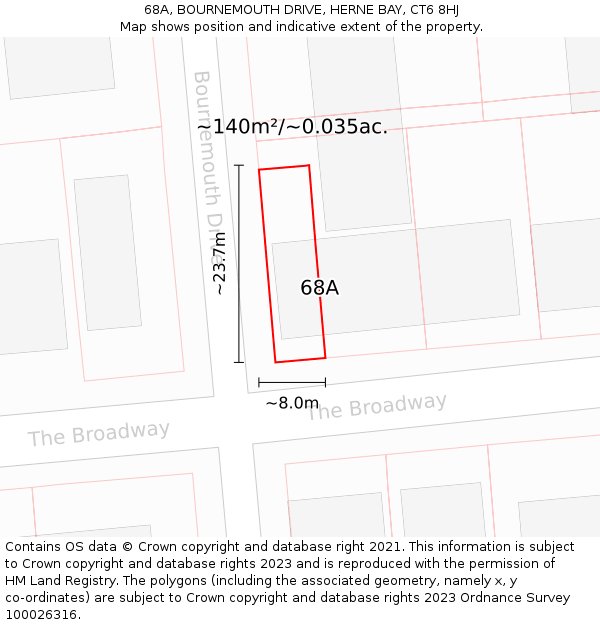 68A, BOURNEMOUTH DRIVE, HERNE BAY, CT6 8HJ: Plot and title map