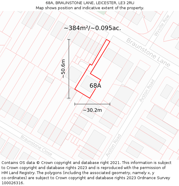 68A, BRAUNSTONE LANE, LEICESTER, LE3 2RU: Plot and title map