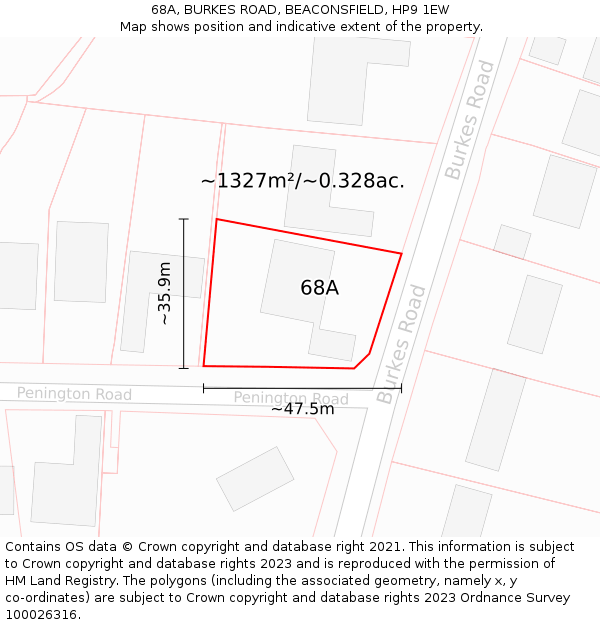 68A, BURKES ROAD, BEACONSFIELD, HP9 1EW: Plot and title map