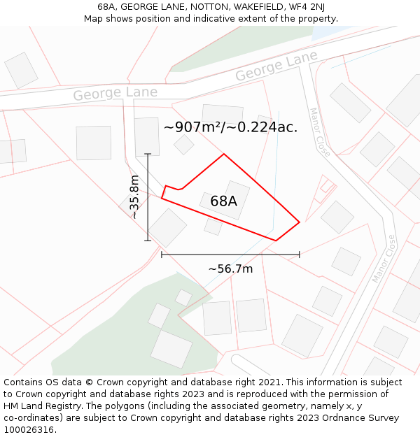 68A, GEORGE LANE, NOTTON, WAKEFIELD, WF4 2NJ: Plot and title map