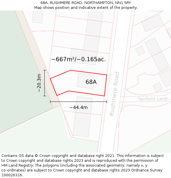 68A, RUSHMERE ROAD, NORTHAMPTON, NN1 5RY: Plot and title map