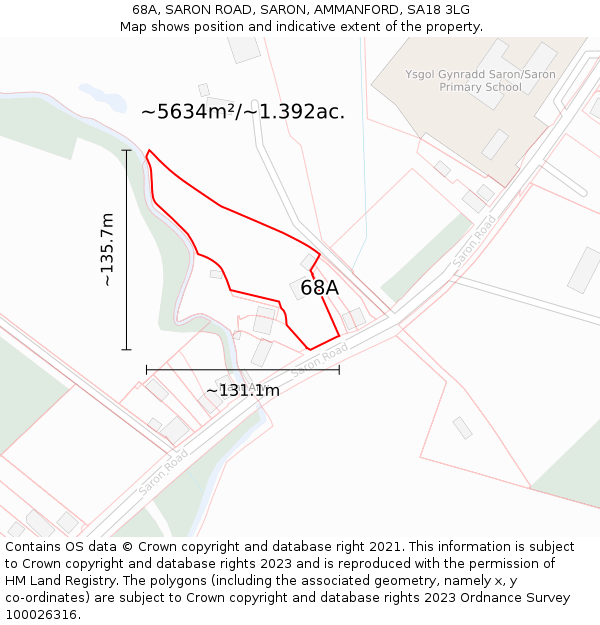 68A, SARON ROAD, SARON, AMMANFORD, SA18 3LG: Plot and title map