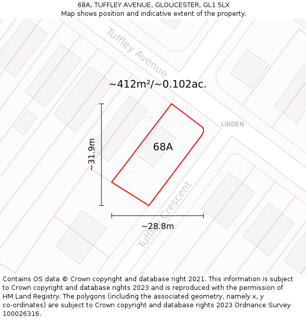 68A, TUFFLEY AVENUE, GLOUCESTER, GL1 5LX: Plot and title map