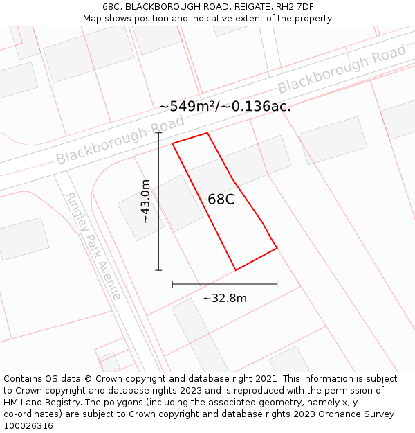 68C, BLACKBOROUGH ROAD, REIGATE, RH2 7DF: Plot and title map