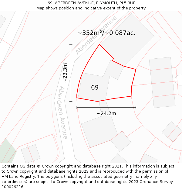 69, ABERDEEN AVENUE, PLYMOUTH, PL5 3UF: Plot and title map