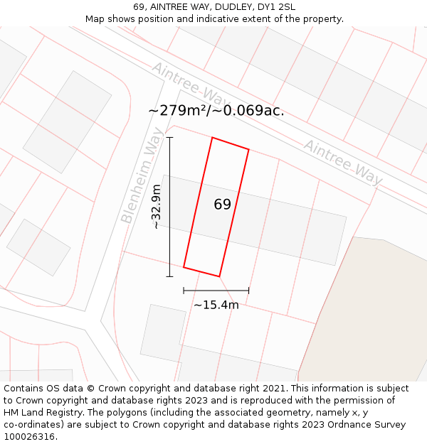 69, AINTREE WAY, DUDLEY, DY1 2SL: Plot and title map